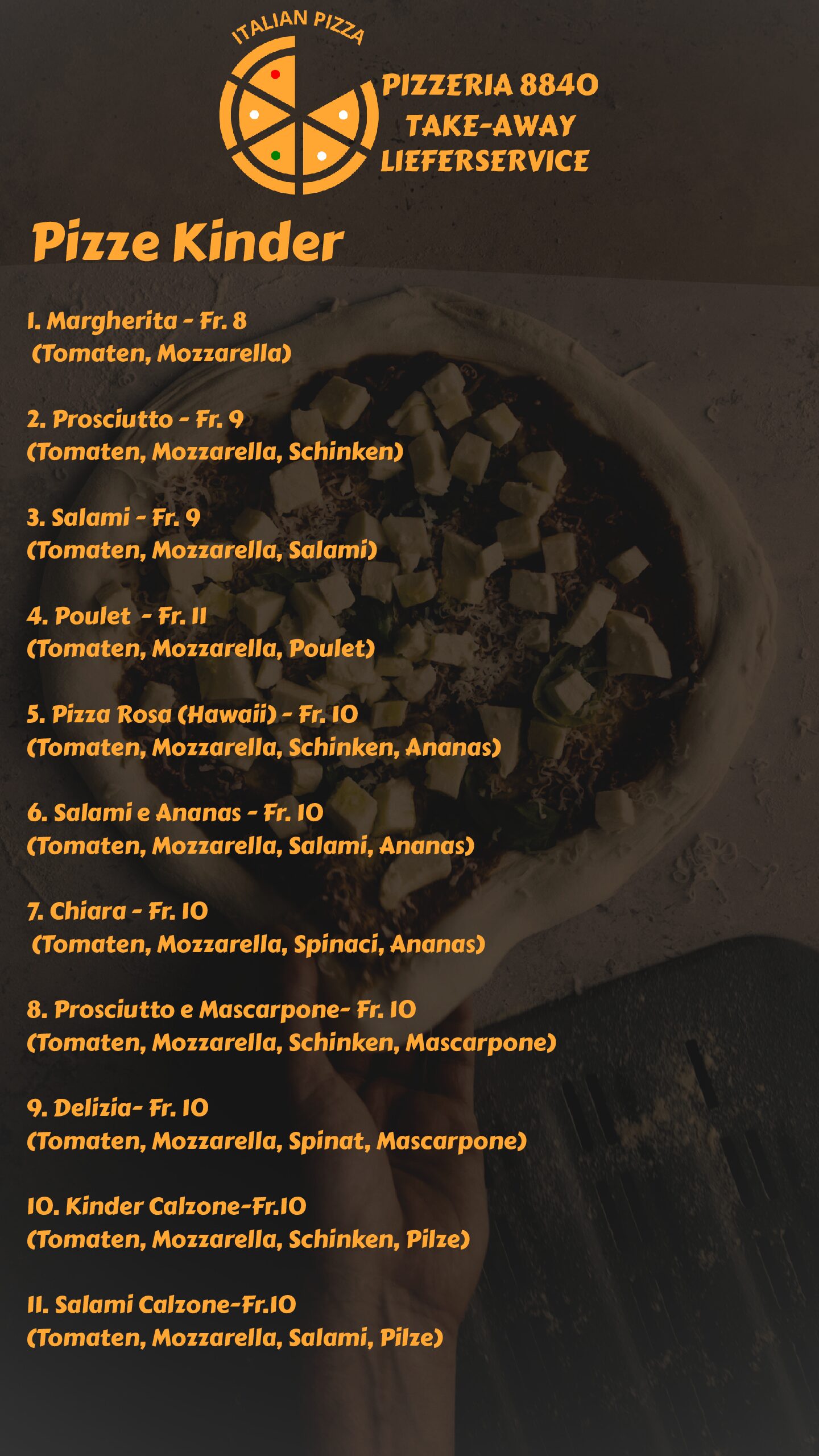 Menu Kinder Pizze Pizzeria8840