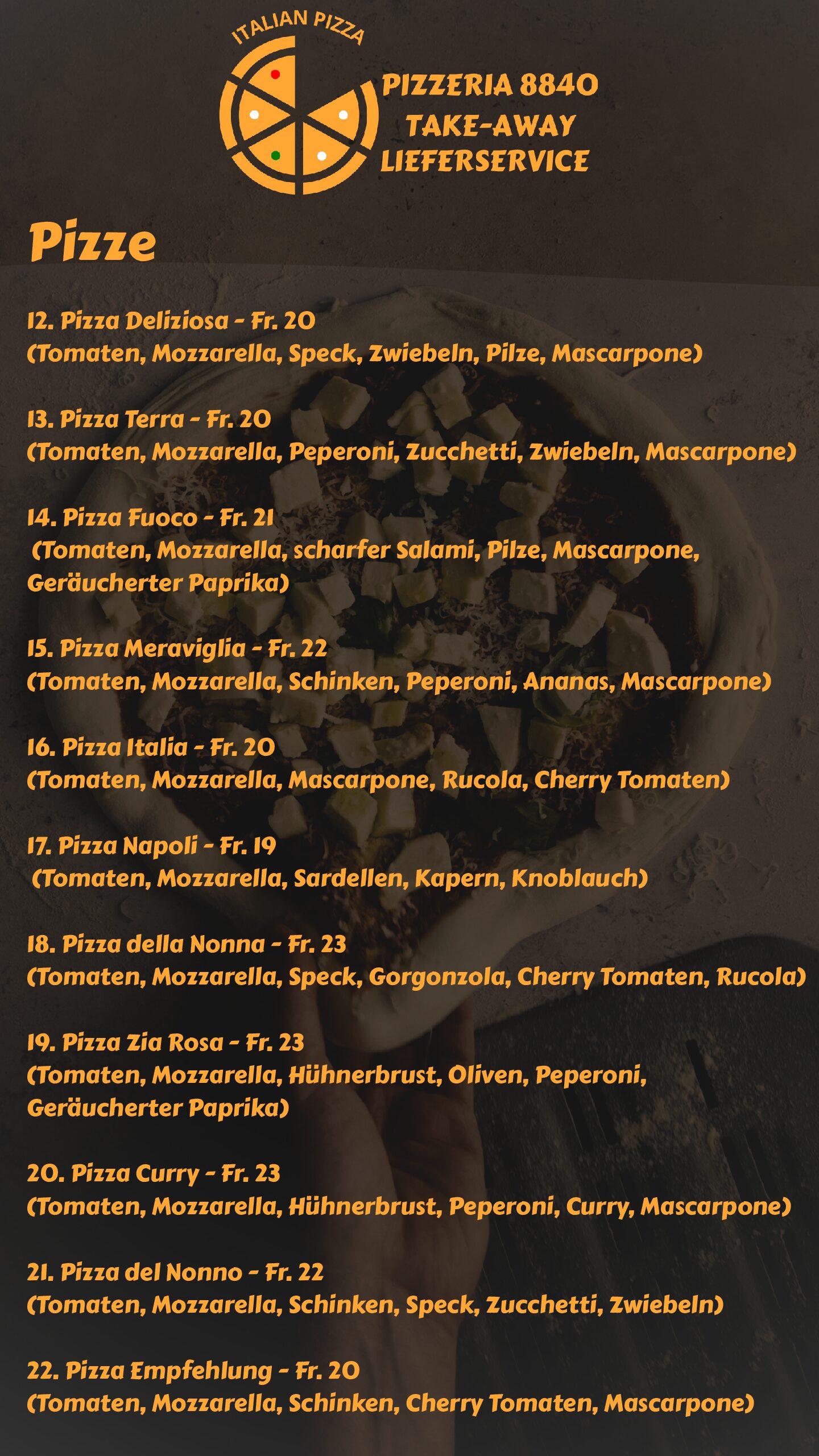 Menu Pizza Pizzeria8840